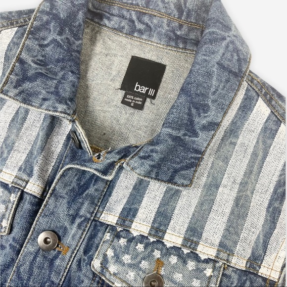 Bar III Blue Denim Vest with White Stripes - Picture 3 of 6